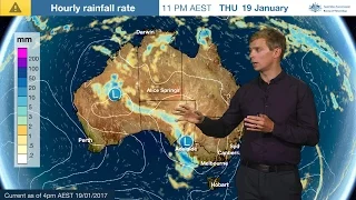 ⚠Weather Update: Widespread rain and thunderstorms, and heatwave in Qld, 19 Jan. 2017