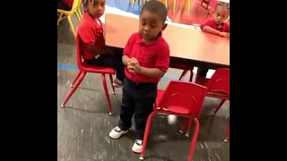 Adorable 3 year old leads class in prayer for lunch