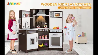 JOYLDIAS Kids Play Kitchen Corner Wooden Pretend Toddler Kitchen Toys Playset