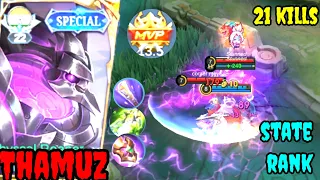 21 Kills!! Unstoppable Monster Thamuz with Hybrid Purple Build!! - Build Top 1 Global Thamuz ~ MLBB