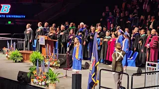 Sydney Swanson singing the National Anthem at 2024 BSU Graduation