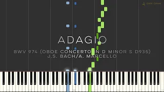 Bach Marcello Adagio Piano Tutorial (Synthesia) BWV 974 after Concerto for Oboe in D Minor S D935