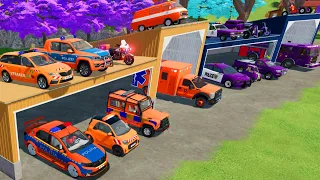 TRANSPORTING FIRE TRUCK, AMBULANCE, POLICE CARS, CARS OF COLORS! WITH TRUCKS! - FARMING SIMULATOR 22