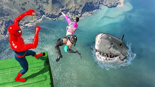 GTA 5 Water Ragdolls | Spider-Man and SHARK Jumps/Fails (Funny Moments) Ep.158