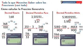 Fracción Generatriz de un número decimal (EXACTO - PERIÓDICO PURO - PERIÓDICO MIXTO)