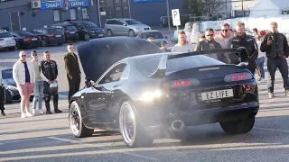 LOUD FLAME SPITTING TOYOTA SUPRA AT CAR MEET