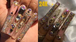 LUXURY GOLD GLITTER FREESTYLE NAILS ✨ | ACRYLIC NAIL TUTORIAL