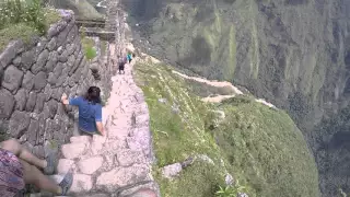 Machu Picchu - very steep stairs. Climbing down Huaynapicchu