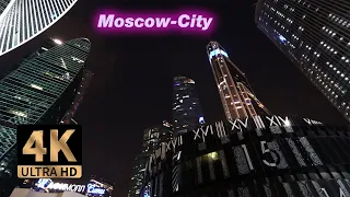 Evening walk with the sounds of the city in Moscow-City - the capital of Russia / ASMR / 4K