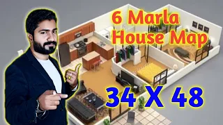 6 marla house map. اردو / हिंदी- 34x48 house map - Al Waleed Architect