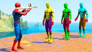 GTA 5 Water Ragdolls Spiderman vs Green Spiderman vs Blue Spiderman Jumps/Fails #118 (Funny Moments)