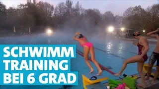 Schwimmtraining bei Eiseskälte