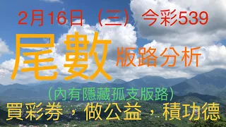 今彩539｜尾數｜牛哥539｜2022年2月16日（三）今彩539尾數版路分析內含隱藏孤支版路｜#539 （🎉恭喜上期尾數版路：9尾，順利開出🎉）