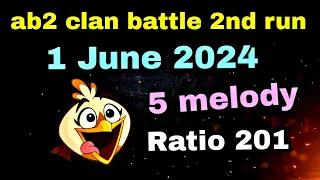 Angry birds 2 clan battle 2nd run 1 June 2024 melody 5 times used ratio 201 #ab2 clan battle today