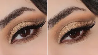 Gold Glitter Full Cut Crease with Chocolate Brown Eyeshadow Tutorial for Wedding/Party...🍫✨