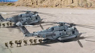 Marines Loading in Massive US CH-53 During Desert Operations