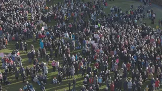 People gather in Iceland's capital Reykjavik during the women's strike