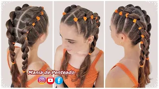 Penteado Fácil para Escola com Tranças e Elásticos | Easy School Hairstyle with Elastics for Girls 🥰