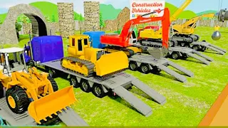 Bulldozer, Dump Truck & Wheel Loader Truck for Kids | Zipline Transport Construction #285