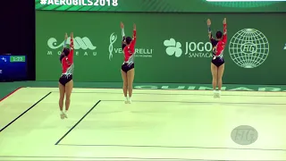 Japan 1 (JPN) - 2018 Aerobic Worlds, Guimaraes (POR) - Trio Qualifications