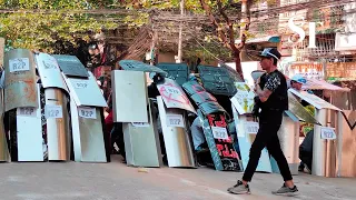 Myanmar coup: Protesters practice shield formation before clashes