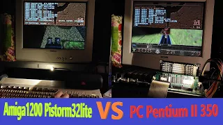Amiga1200+Pistorm32rasp4 VS PC Pentium II 350 Quake and Quake II software render benchmarks 320x240