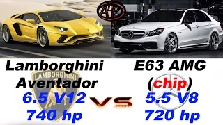 Mercedes E63 (chip) 5.5 (720 hp) vs. Lamborghini Aventador 6.5 (740 hp) (0-300+) acceleration