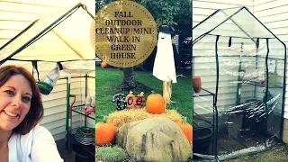 FALL OUTDOOR CLEANUP|ABBA PATIO MINI WALK-IN GREENHOUSE & TRASH BAG REVIEW|OUTDOOR HALLOWEEN DECOR