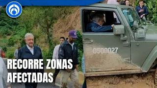 AMLO recorre la zona del desboradamiento del Río Papagayo