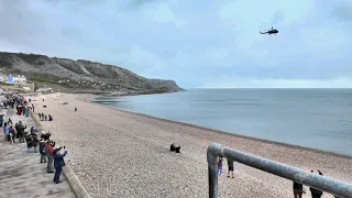 Exercise Tiger Flypast Chesil Cove, Portland. Poppy scatter tribute. Disaster 1944. WW2