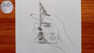 how to draw a girl with broken mirror | beautiful girl drawing | Face drawing