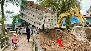 Amazing china truck , xe tải Howo siêu khủng đổ đất , máy xúc komatsu làm việc , Công nông chở đất