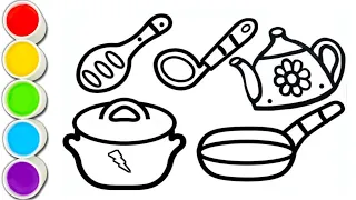 kitchen utensils Drawing, Painting, Coloring for Kids & Toddlers | drawing for kids easy