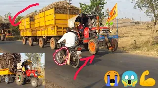 Mahindra Arjun 605 Tractors Pulling Fully Loaded Sugarcane trolley | Sugar cane load