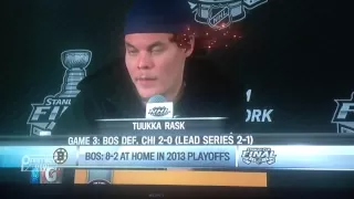 Tuukka Rask swears in Finnish during post game interview