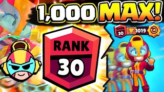 THIS TOOK 18+ HOURS... 1000 MAX IN BRAWL BALL! RANK 30 MAX GAMEPLAY IN BRAWL STARS!