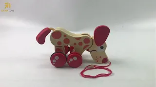 String Dog Puppy Wooden Push Pull Along   Toy