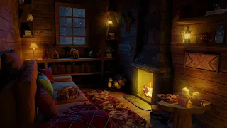 Restful Sleep in a Cozy Winter Cabin with Relaxing Snowstorm Sounds, Fireplace and a Sleeping Cat