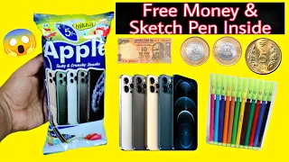 Omg Got So Many Sketch Pens and Money Inside Apple iPhone Snacks | 5rs snacks