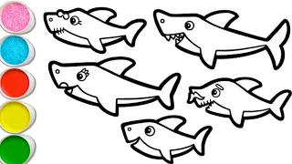 Baby Shark Whole Family Drawing, Coloring For Kids and Toddlers, Child art
