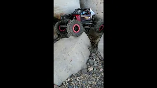 Trailing at a creek, with the Axial Capra trial buggy