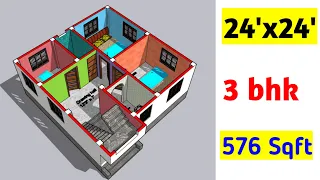 24x24 house plans || 24x24 ghar ka naksha || 27x24 house design || 576 sqft