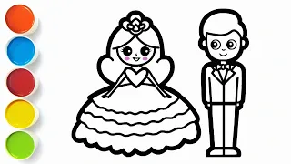 Cute Bride & Groom Drawing, Painting Colouring For Kids Toddlers | How to Draw Bride & Groom Easy.