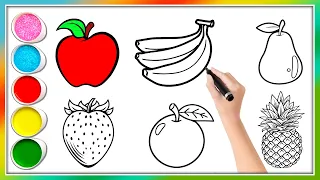 Learn FRUITS , Painting and Colouring for Kids & Toddlers #apple #banana #strawberry #pineapple #abc