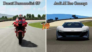 Ducati Desmosedici GP Vs Audi AI Race Concept || One on One Battle || Sound Acceleration Drag Speed|