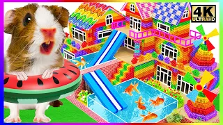 DIY Build A Luxury House Have Aquarium And Infinity Swimming Pool For Hamster From Magnetic Balls