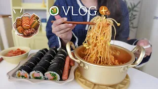 SUB) Making a Chuseok cookie gift and eating Shin Ramyun The Red and Spam Gimbap🍜. garden at home🌱
