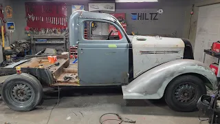 The fabrication begins... Turning a 1935 Plymouth Touring Sedan into a Pickup Truck