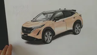Електромобіль Nissan Ariya маркером і кольоровими олівцями - частина 1