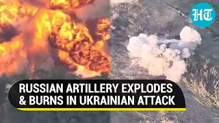 Fireball, Mushroom Cloud Cover As Russian Artillery Burns In Ferocious Ukrainian Assault | Watch